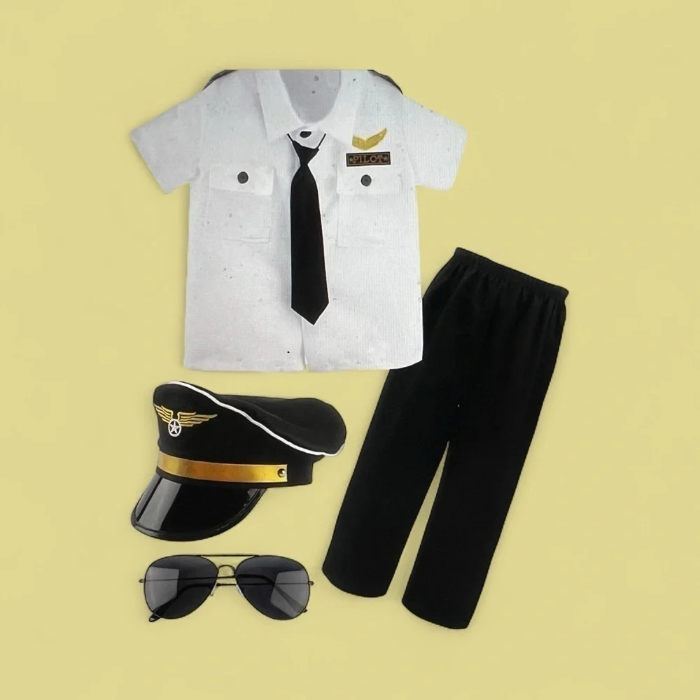 Kids Pilot Costume Set – Captain Uniform Dress Up – Size 3T-4T – Halloween /